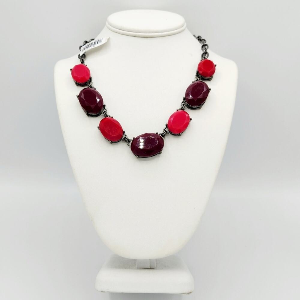 Premier Designs Pink Purple Faceted Gemstones Gunmetal Statement Collar Necklace